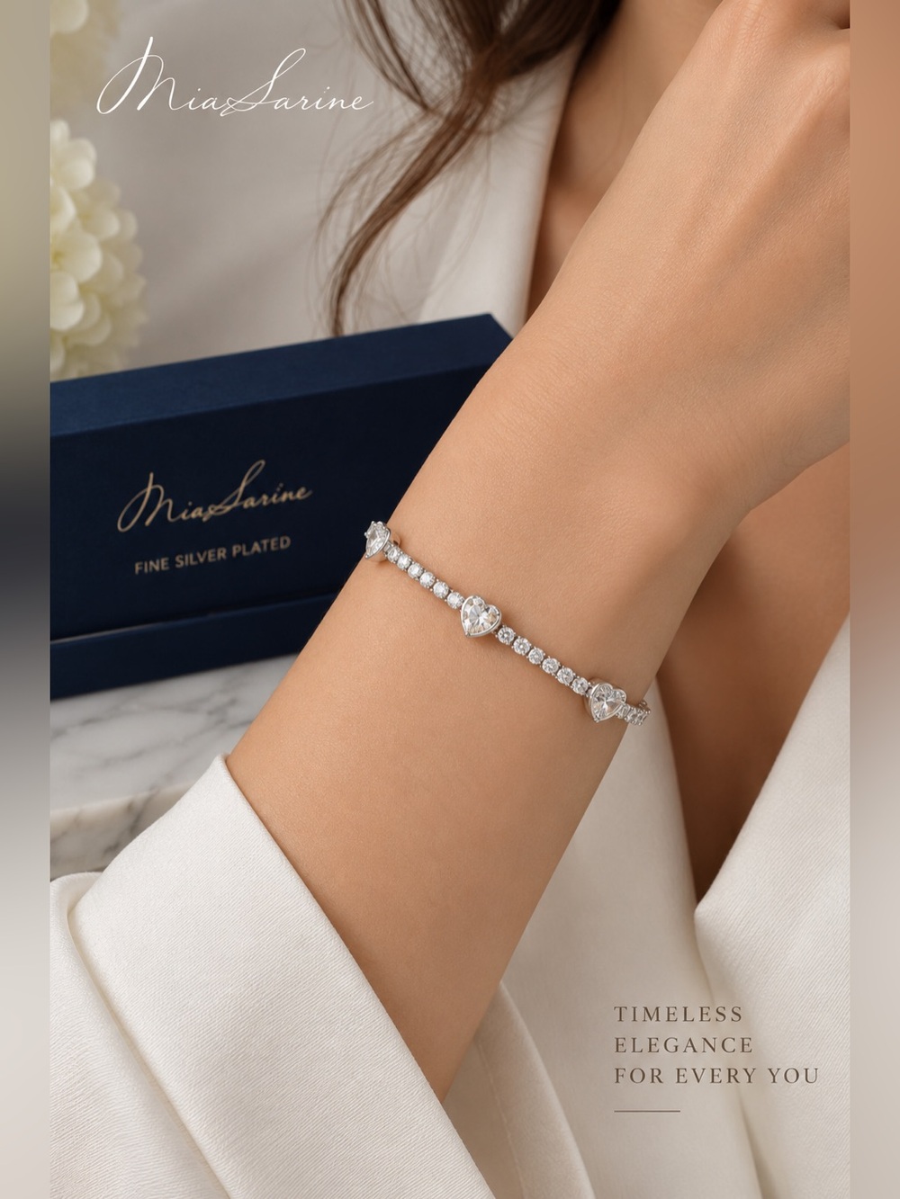 Brand new Mia Sarine Fine Silver Plated Fashion Diamond Tennis Bracelet